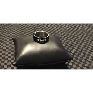 New Mens' Stainless Steeel/Black Enamel Band Ring Sz 12